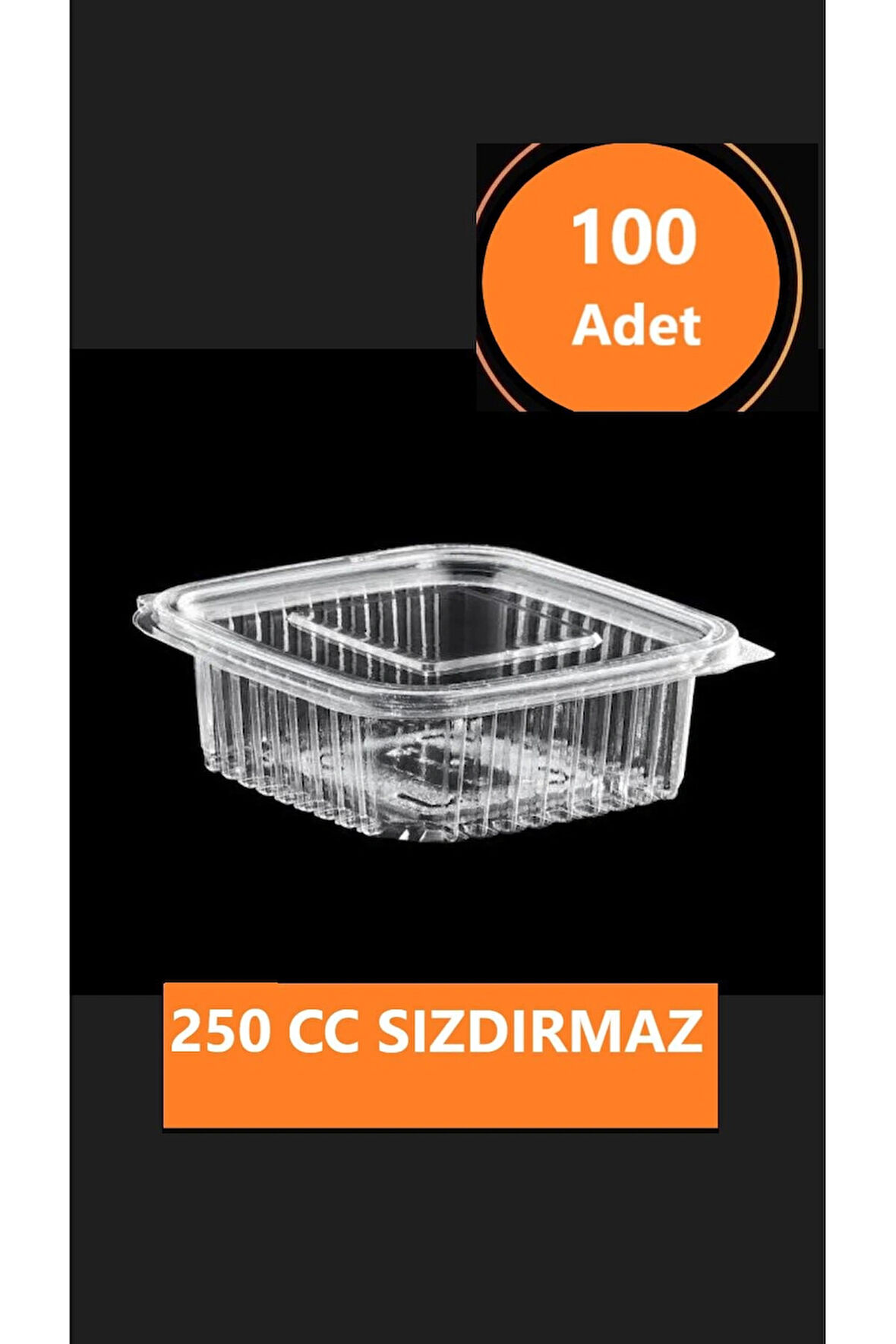 Sızdırmaz Düz Kapaklı Şeffaf Plastik Kap – 250 cc kapasiteli, 100 Adet, Gıda Saklama ve Servis Kabı