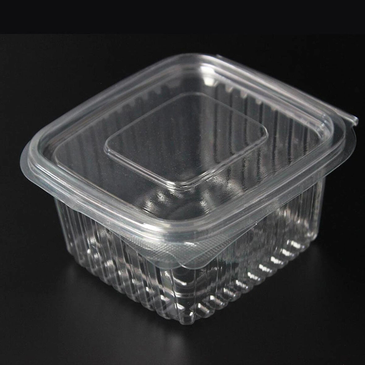 Sızdırmaz Düz Kapaklı Şeffaf Plastik Kap – 375 cc kapasiteli, 100 Adet, Gıda Saklama ve Servis Kabı