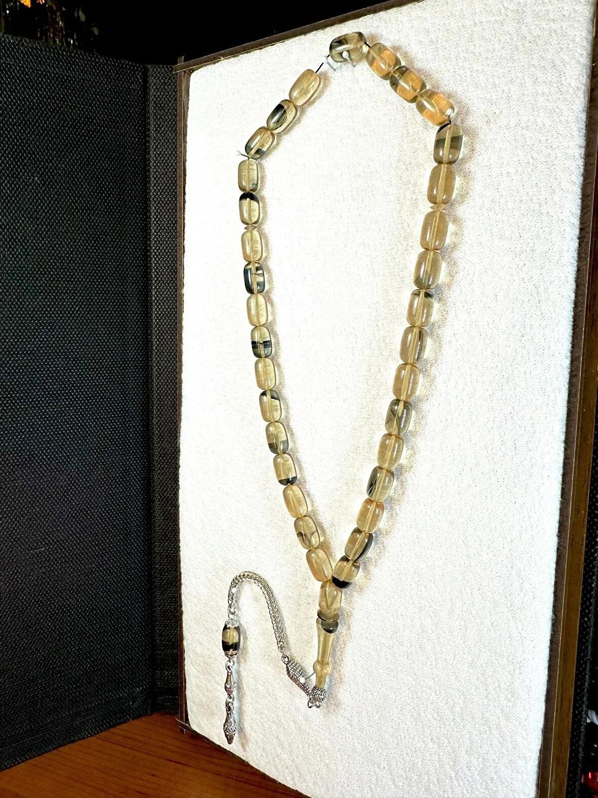 ATEŞ KEHRİBAR TESBİH ŞEFFAF RENKLİ KAPSÜL KESİM T-195