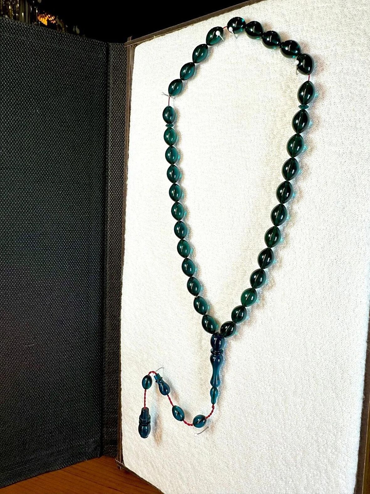 ATEŞ KEHRİBAR TESBİH YEŞİL RENK BEYZİ KESİM T-196