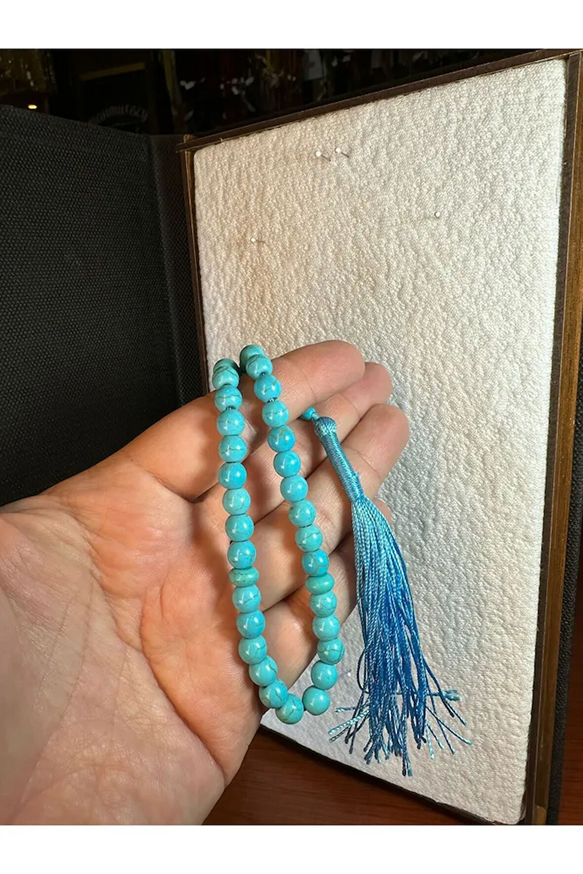 FİRUZE TAŞI TESBİH 8 MM KÜRE KESİM TURKUAZ RENK T-245