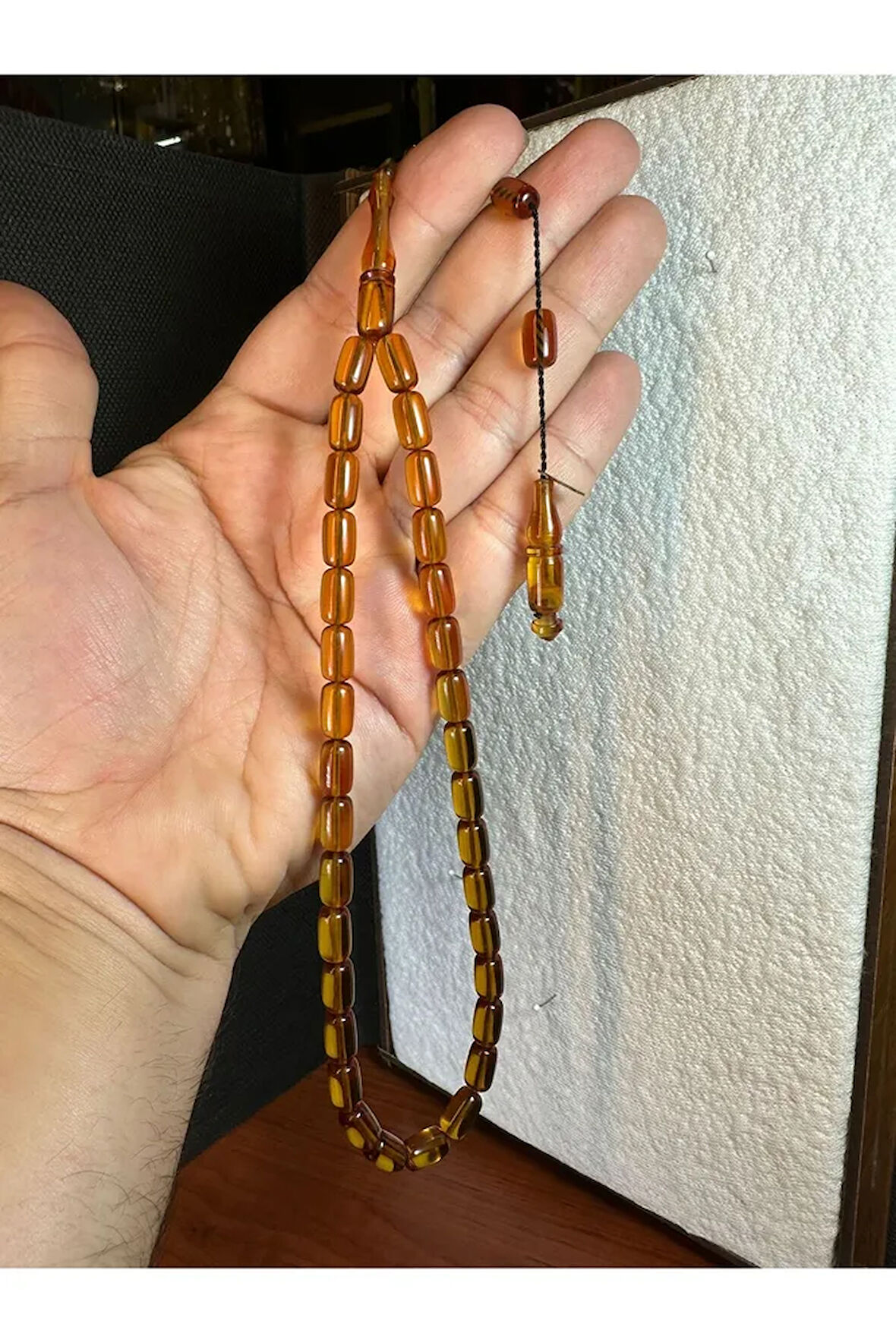 ATEŞ KEHRİBAR TESBİH SARI RENKLİ 7MMX11MM KAPSÜL KESİM T-273