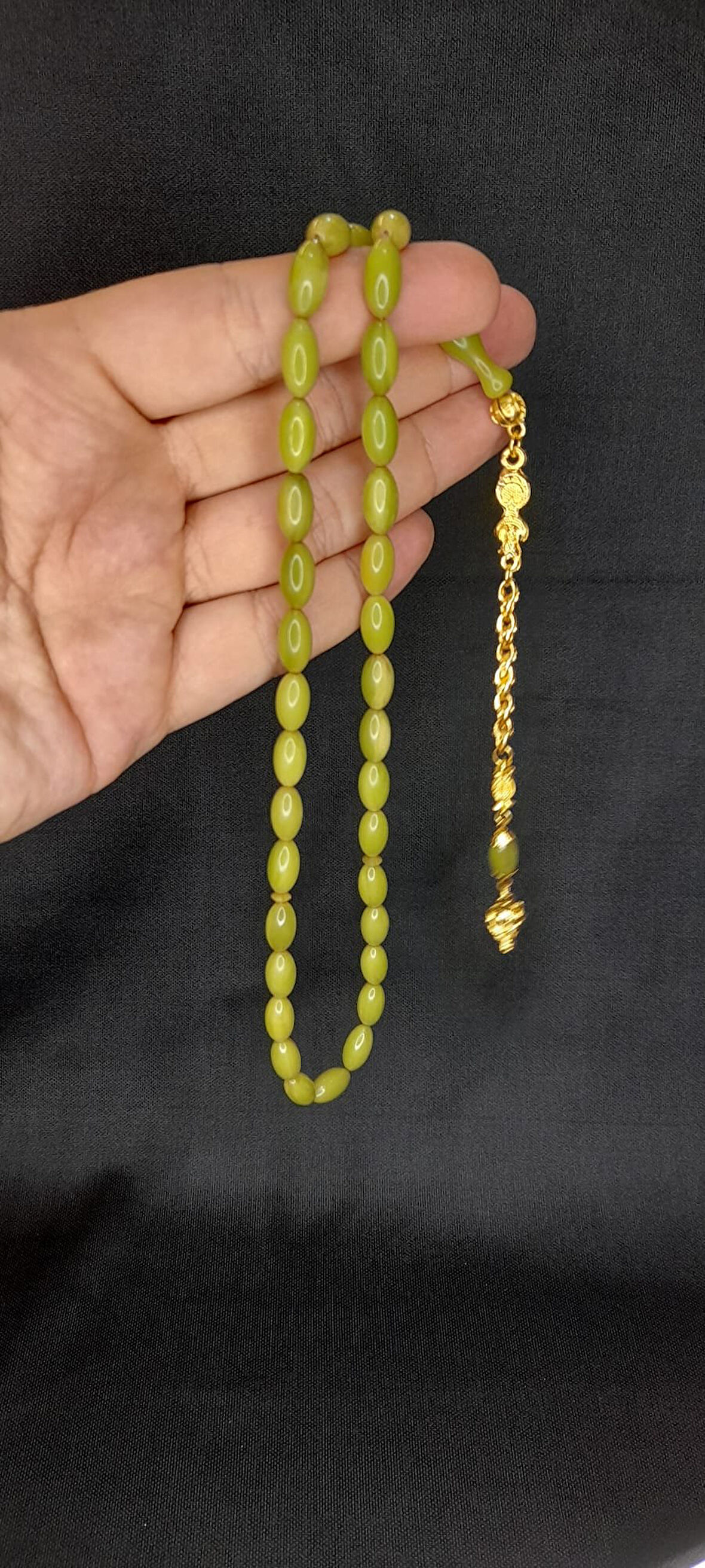 Sıkma Kehribar Tesbih Yeşil Renkli Beyzi Kesim T-326