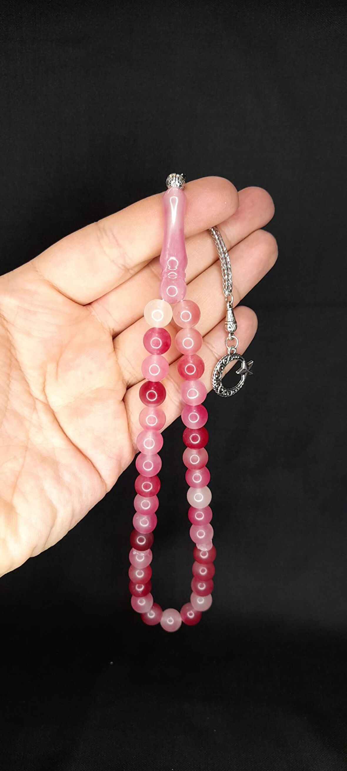 KEDİGÖZÜ TESBİH PEMBE RENKLİ KÜRE KESİM T-331