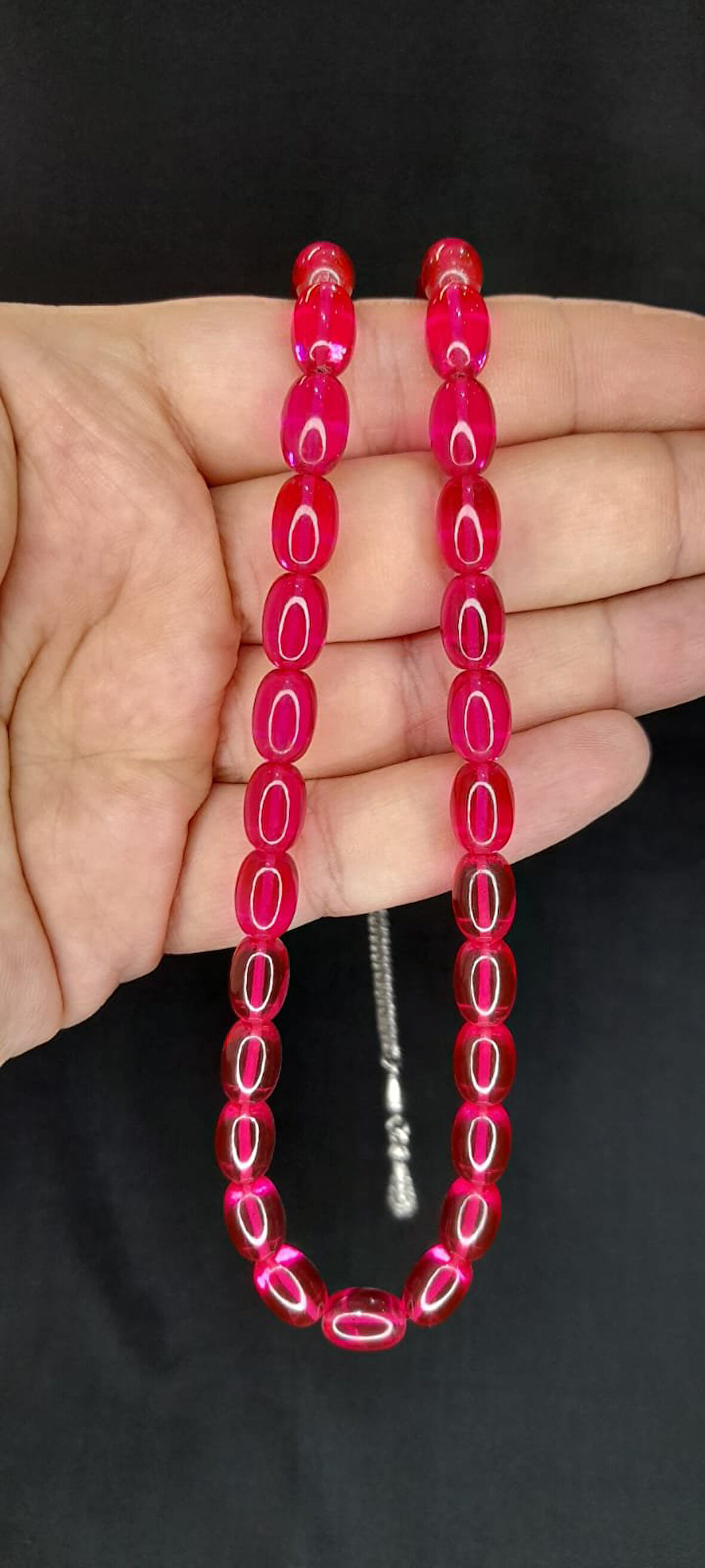 ATEŞ KEHRİBAR TESBİH PEMBE RENKKAPSÜL KESİM T-378
