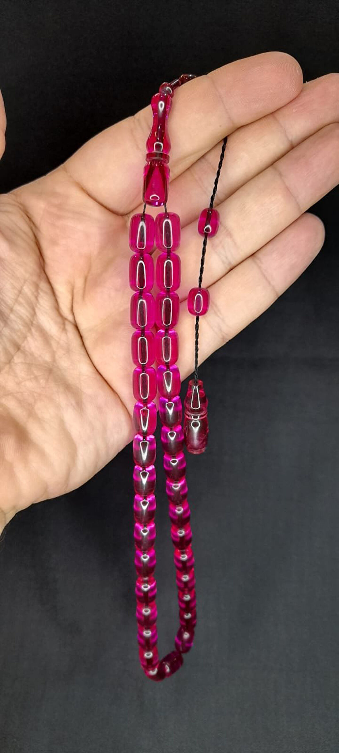 ATEŞ KEHRİBAR TESBİH PEMBE RENK KAPSÜL KESİM T-380