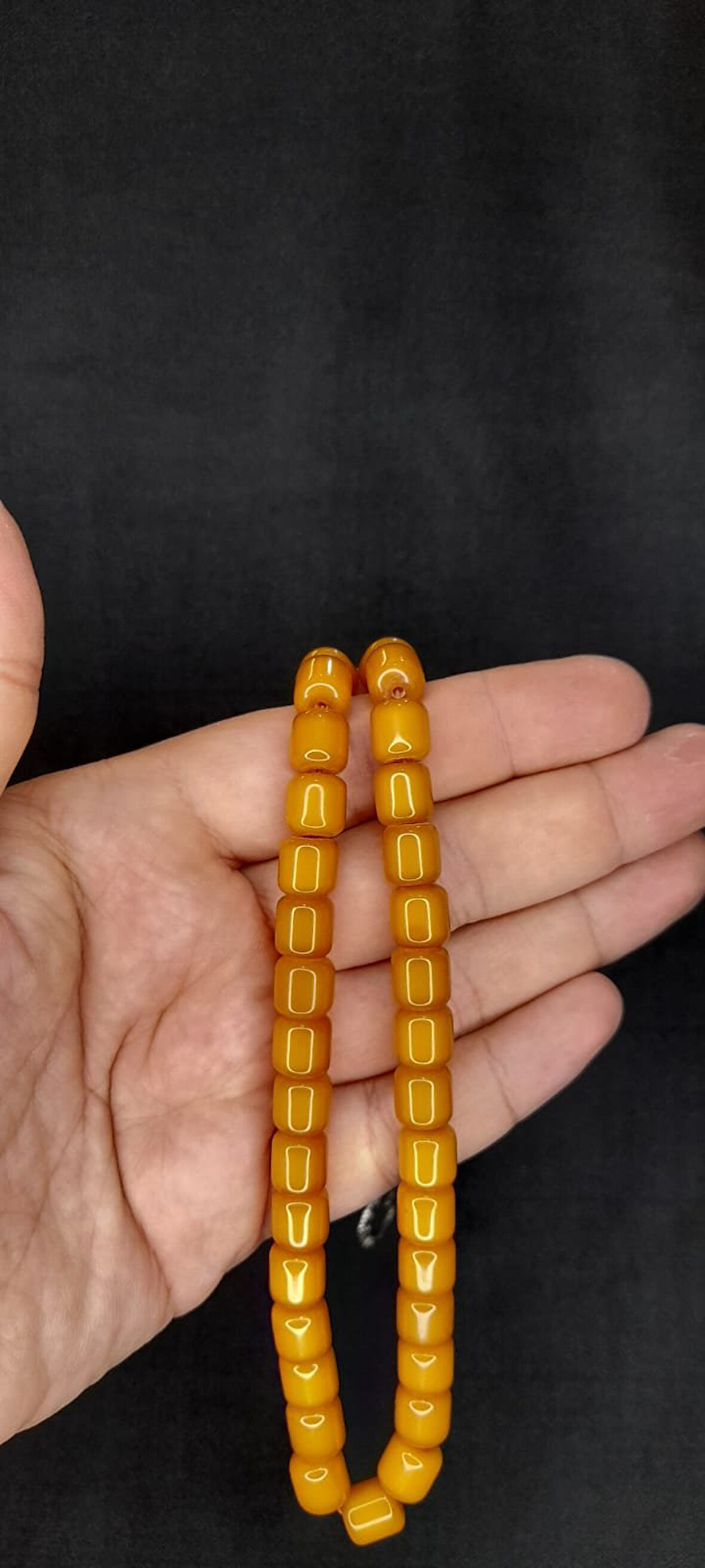 SIKMA ÇUBUK KEHRİBAR TESBİH KOYU SARI RENK KAPSÜL KESİM T-398