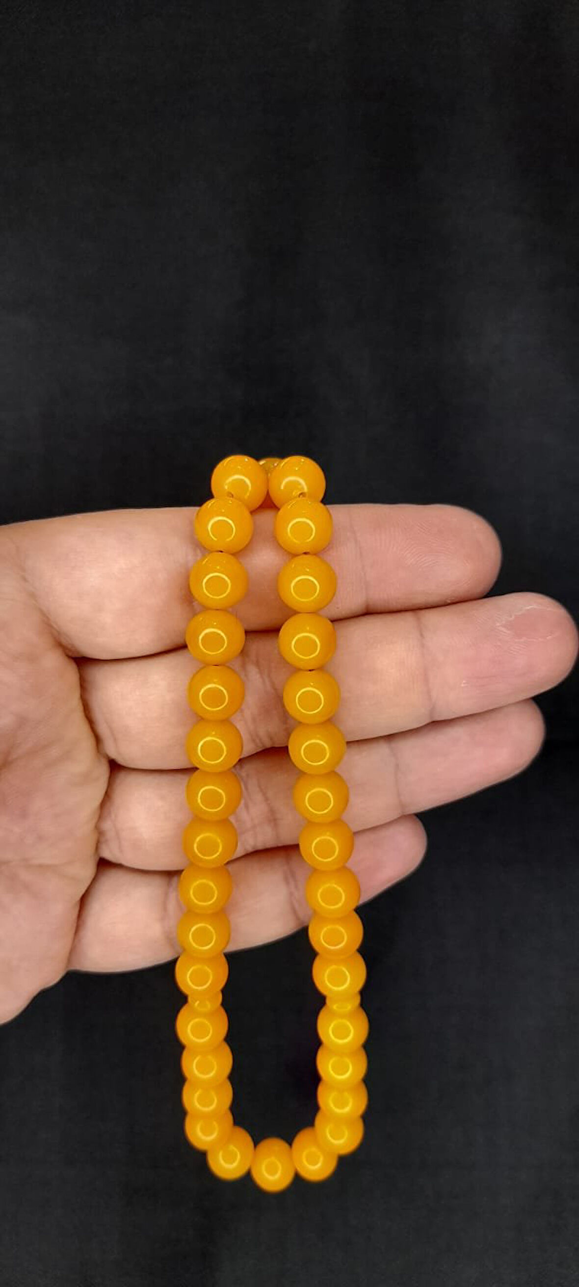 ÇUBUK KEHRİBAR TESBİH SARI RENK KÜRE KESİM T-402