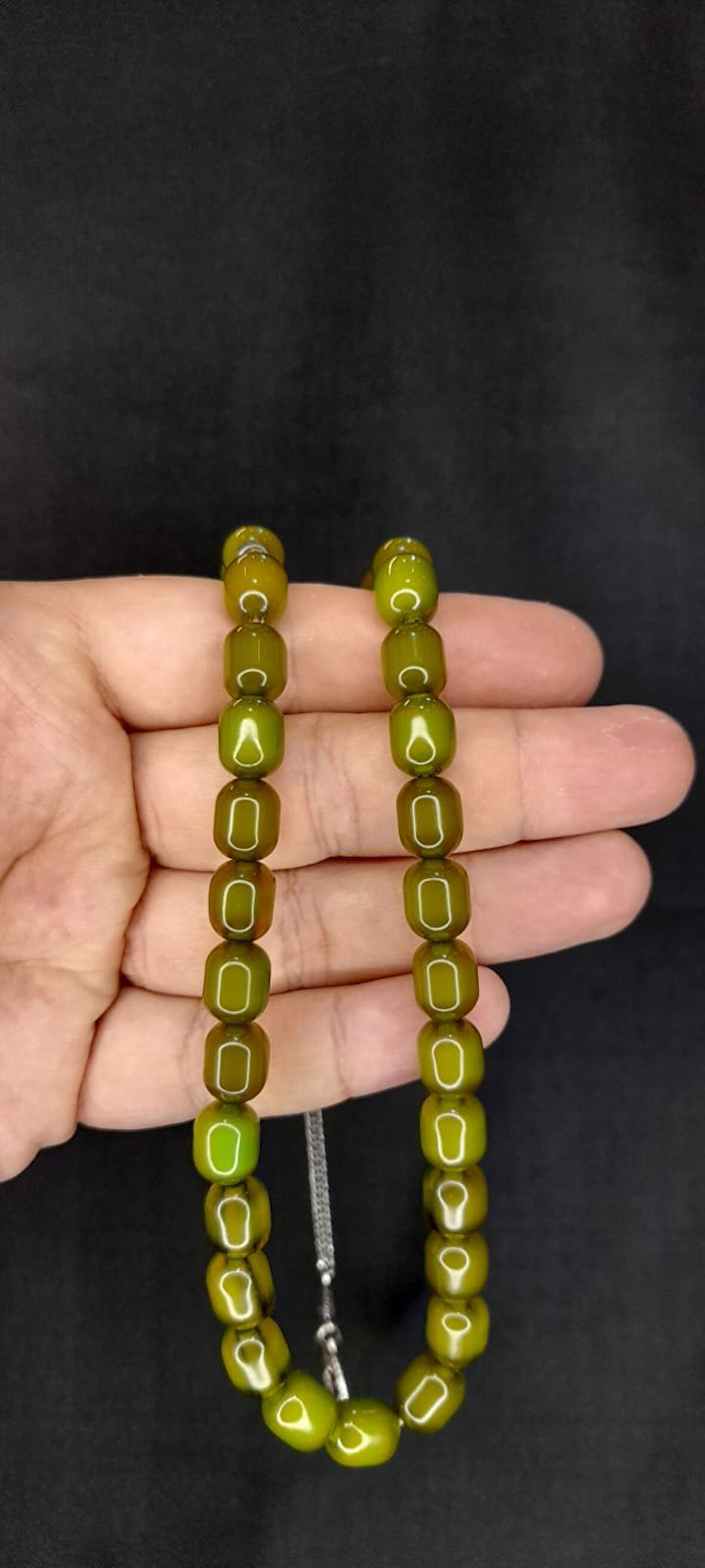 ÇUBUK KEHRİBAR TESBİH YEŞİL RENKLİ  KAPSÜL KESİM T-403