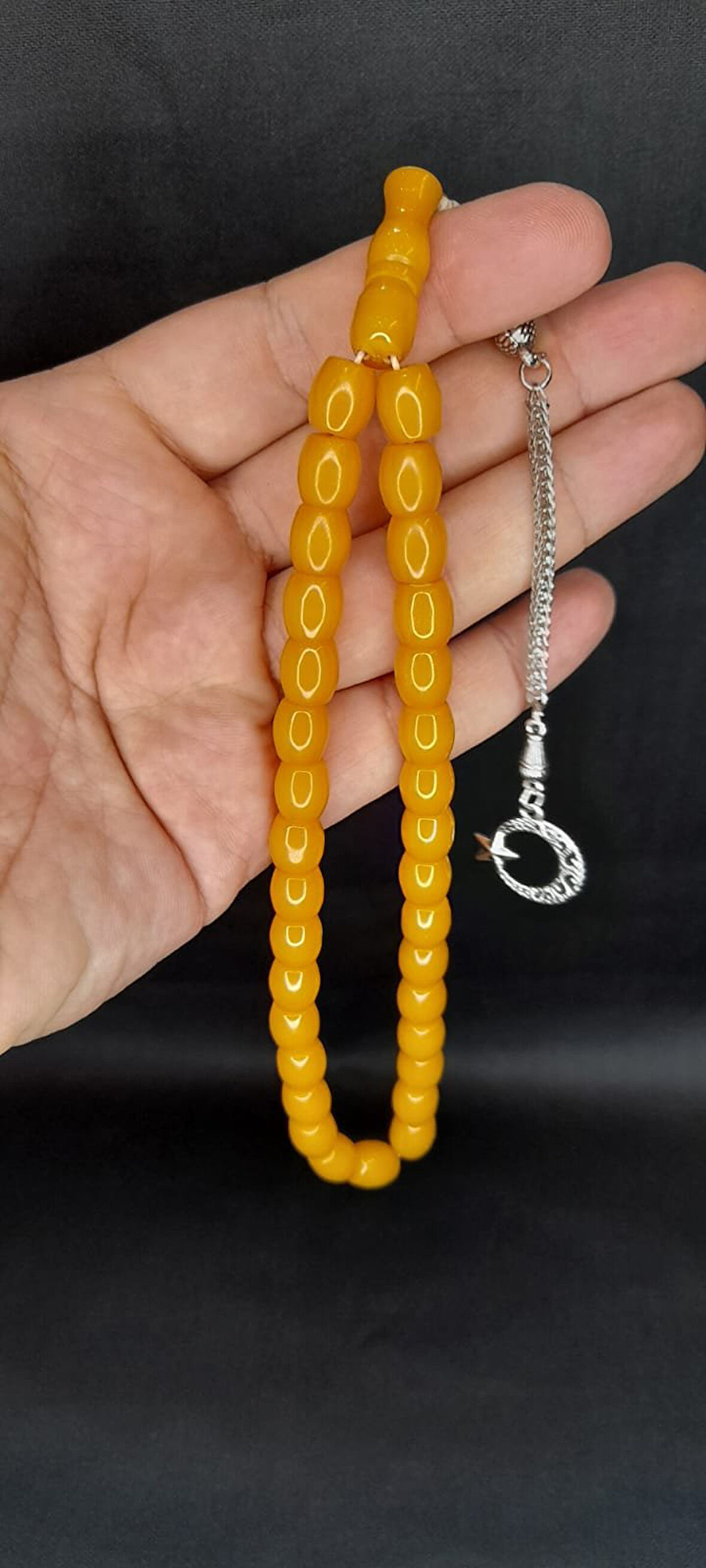 ÇUBUK KEHRİBAR TESBİH SARI RENKLİ FIÇI KESİM T-407