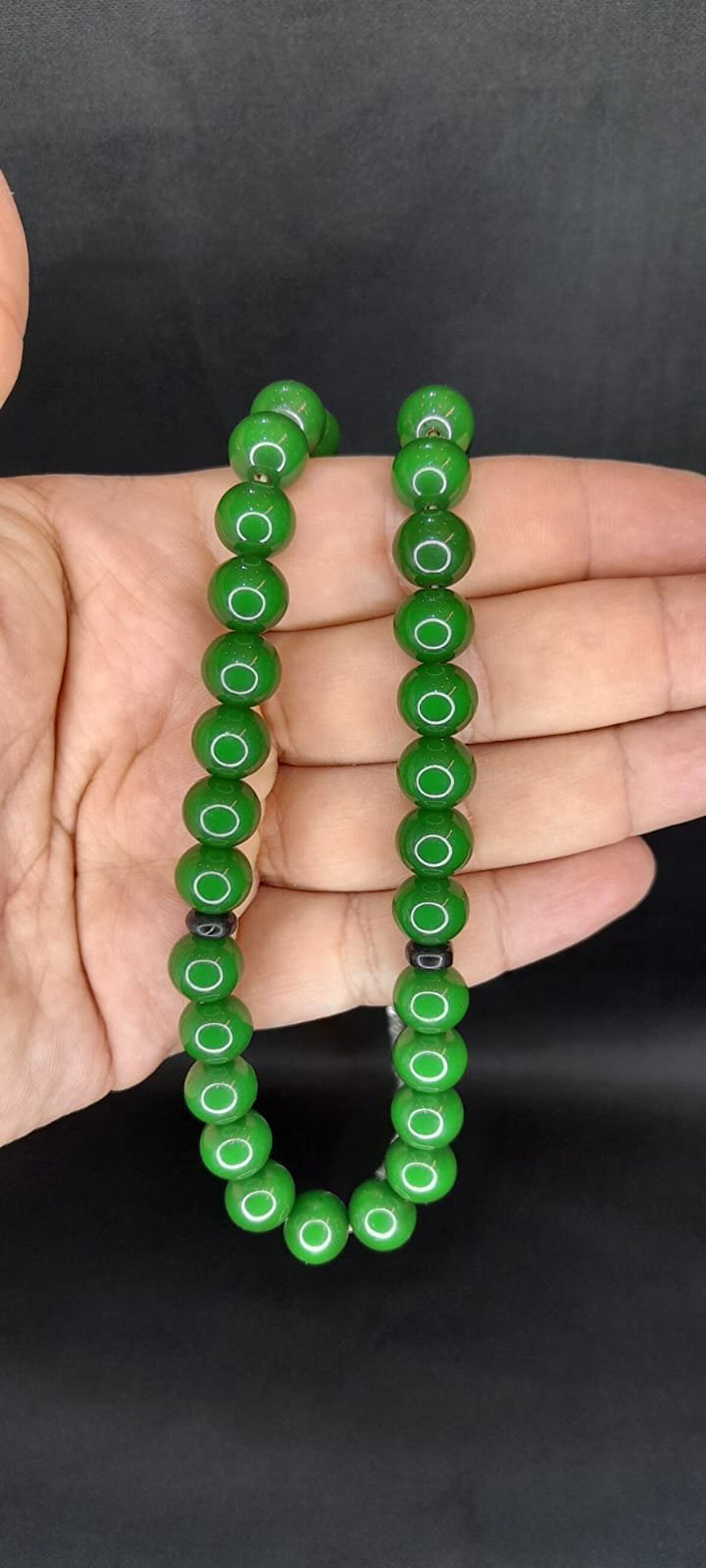 ÇUBUK KEHRİBAR TESBİH YEŞİL RENK KÜRE KESİM 10MM T-409