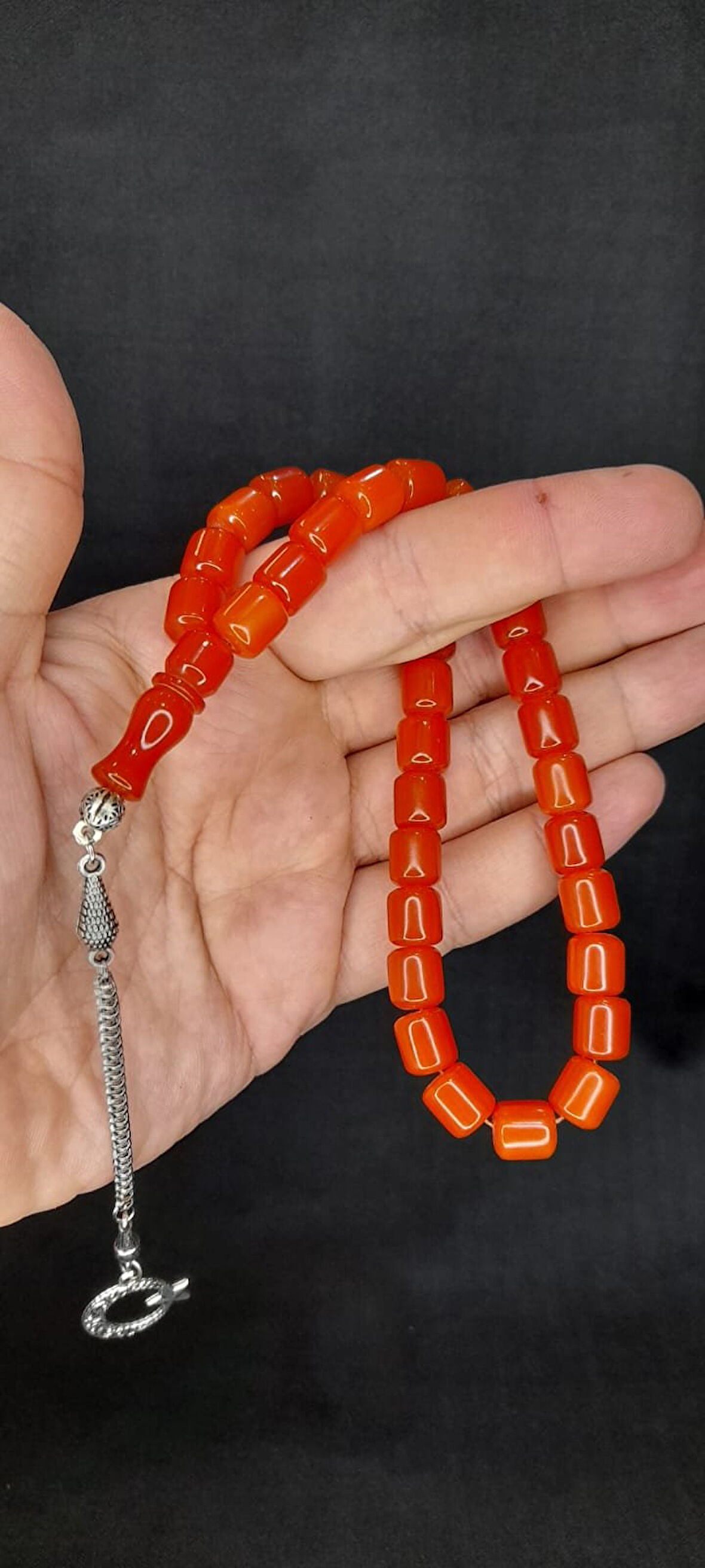 SIKMA ÇUBUK KEHRİBAR TESBİH TURUNCU RENK KAPSÜL KESİM T-433