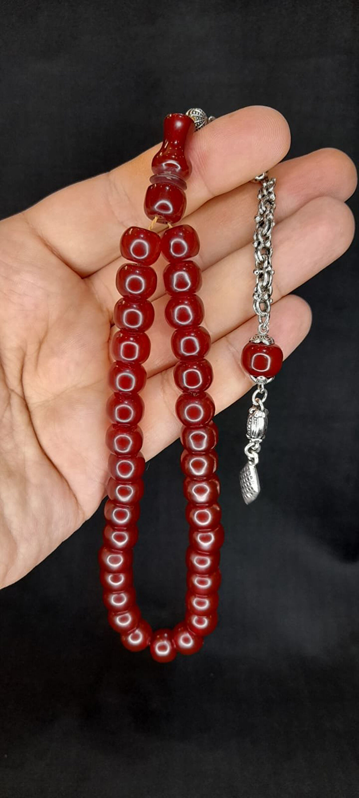 ÇUBUK KEHRİBAR TESBİH BASIK MODEL KAHVERENGİ T-436