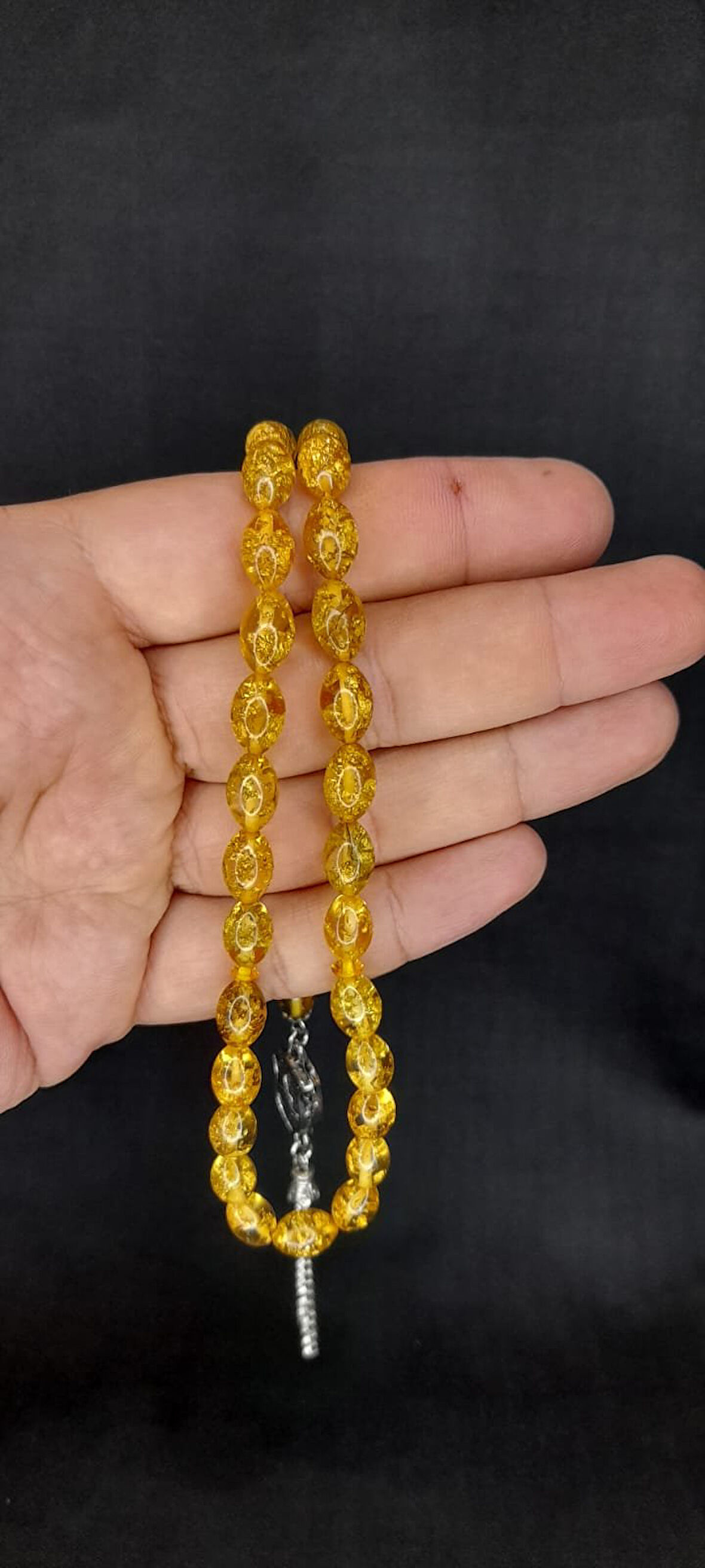 ALTIN VARAKLI UÇAK CAMI TESBİH SARI RENKLİ KAPSÜL KESİM T-445