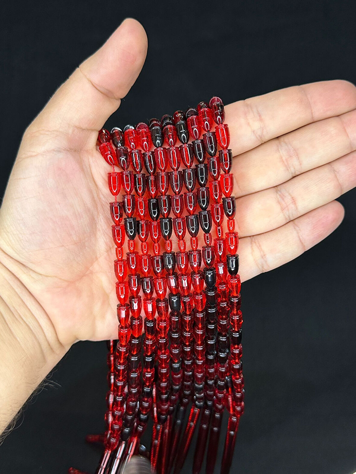  MERMİ KESİM KIRMIZI RENK PLASTİK TESBİH 10 ADET SET T-478-10