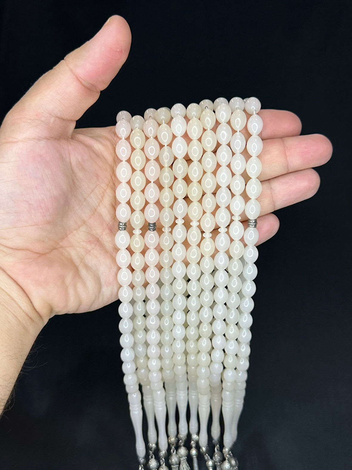 10 ADET BUKALEMUN TESBİH BEYAZ / PEMBE BEYZİ KESİM TESBİH T-502-10