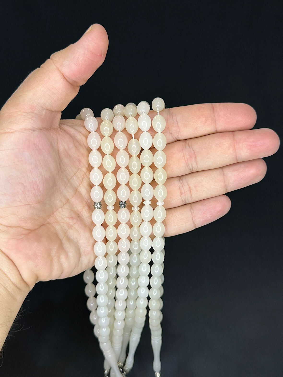 6 ADET BUKALEMUN TESBİH BEYAZ / PEMBE BEYZİ KESİM TESBİH T-502-6