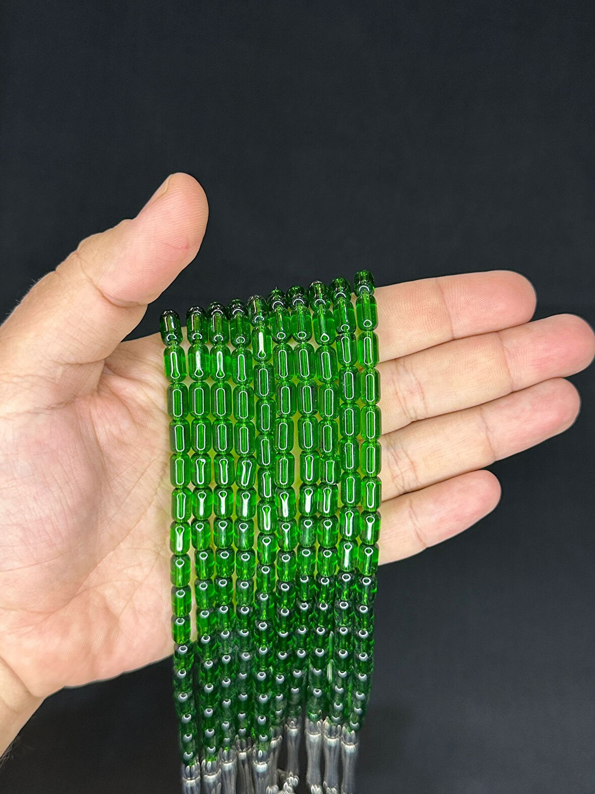 10 ADET CAM TESBİH TEK TEK HEDİYE KUTUSUNDA YEŞİL RENK T-509-10