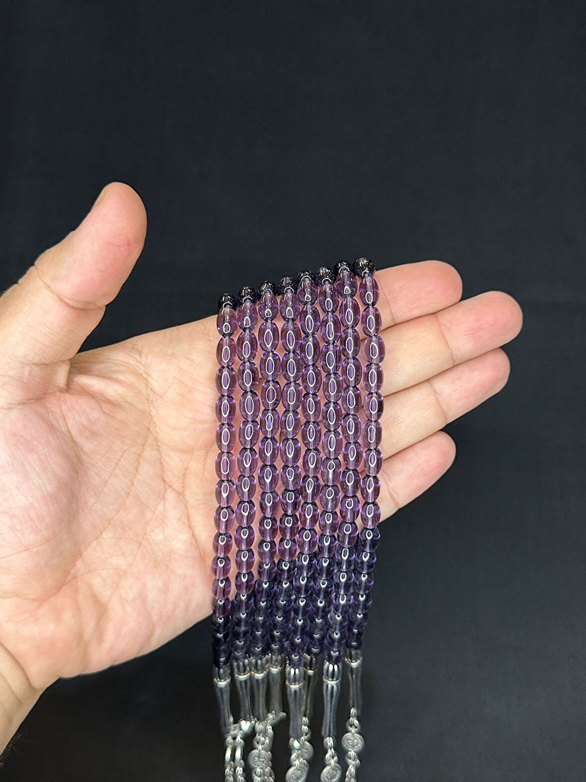 8 ADET CAM TESBİH TEK TEK HEDİYE KUTUSUNDA EFLATUN RENK T-510-8