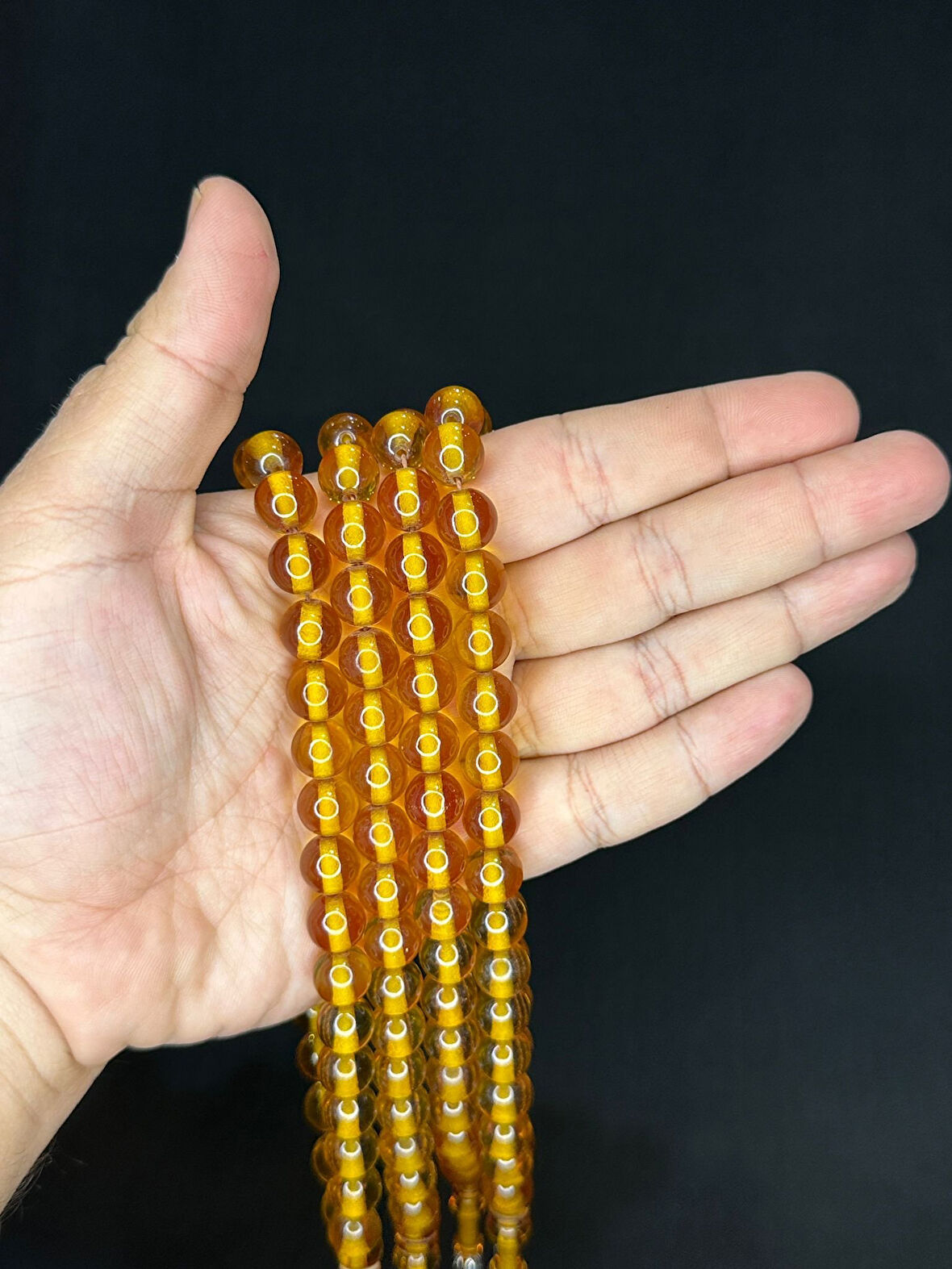 4 ADET ÇUBUK KEHRİBAR TESBİH SARI RENK KÜRE KESİM T-512-4