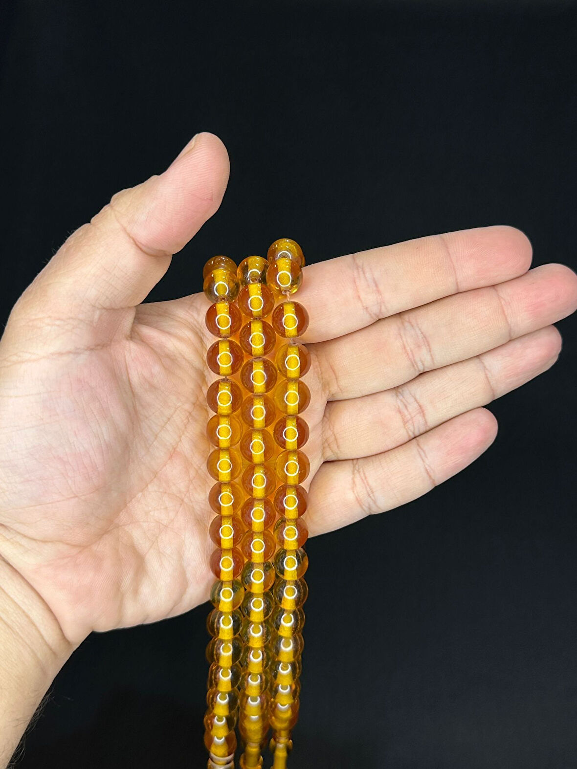 3 ADET ÇUBUK KEHRİBAR TESBİH SARI RENK KAPSÜL KESİM T-513-3