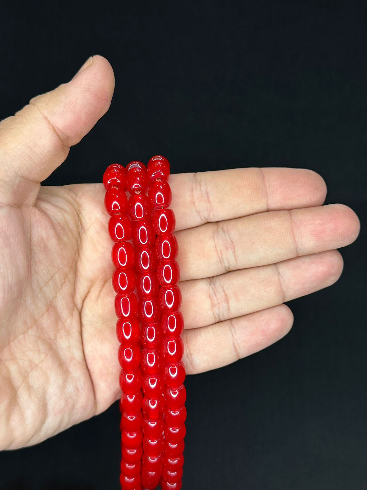 3 ADET ÇUBUK KEHRİBAR TESBİH KIRMIZI RENK KAPSÜL KESİM T-514-3