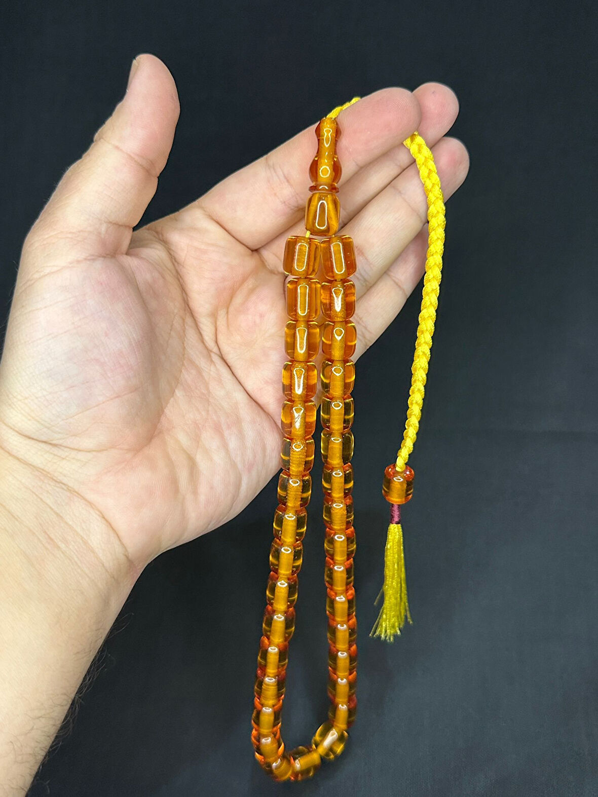 SIKMA KEHRİBAR TESBİH BÜYÜK BOY SARI RENK 11MM X 13MM T-519