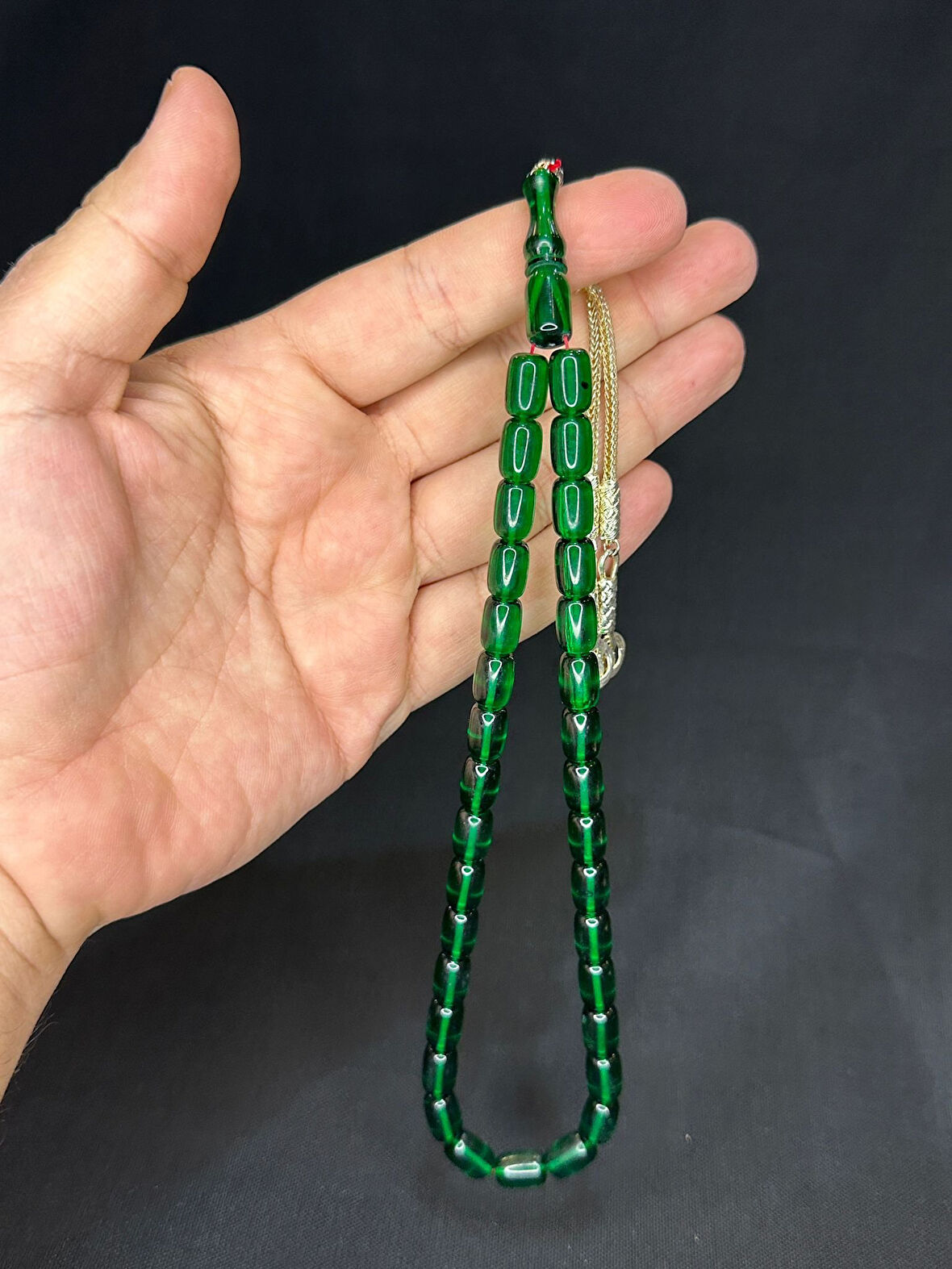 TOZ KEHRİBAR TESBİH YEŞİL RENKLİ KAPSÜL KESİM 11MMX7,5MM T-569