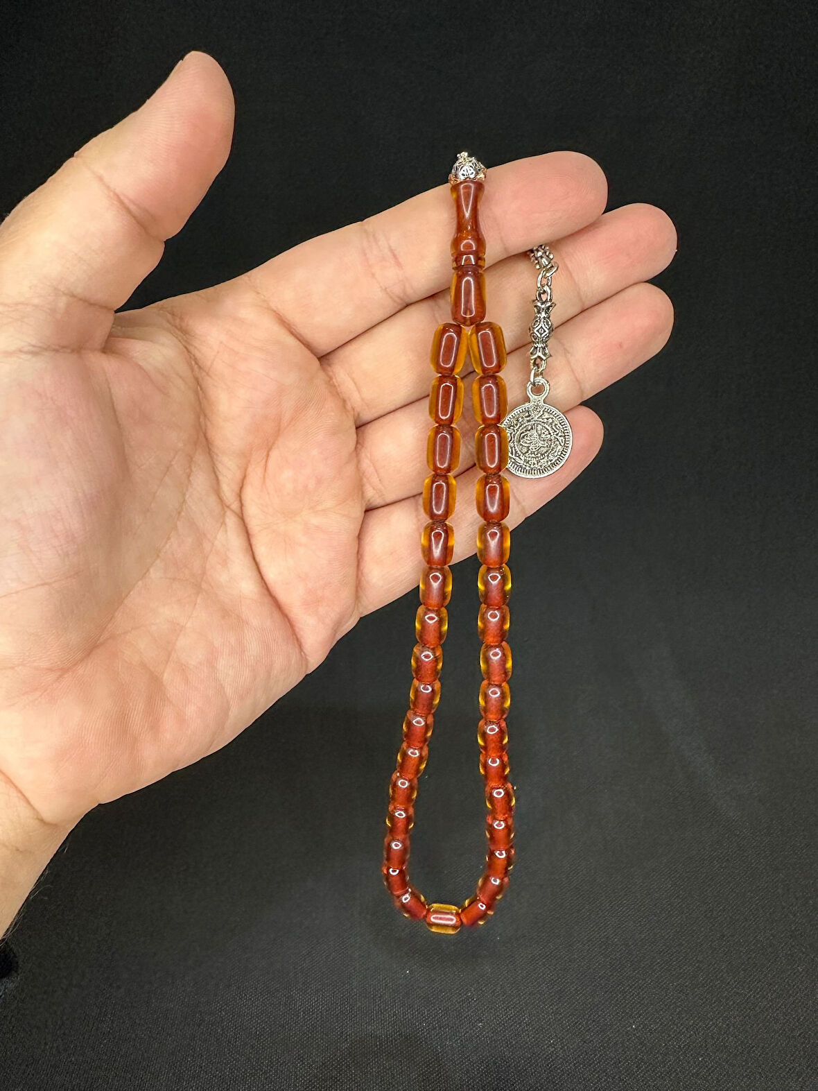 TOZ KEHRİBAR TESBİH AÇIK KAHVERENGİ RENKLİ KAPSÜL KESİM 10,5MMX7MM T-574