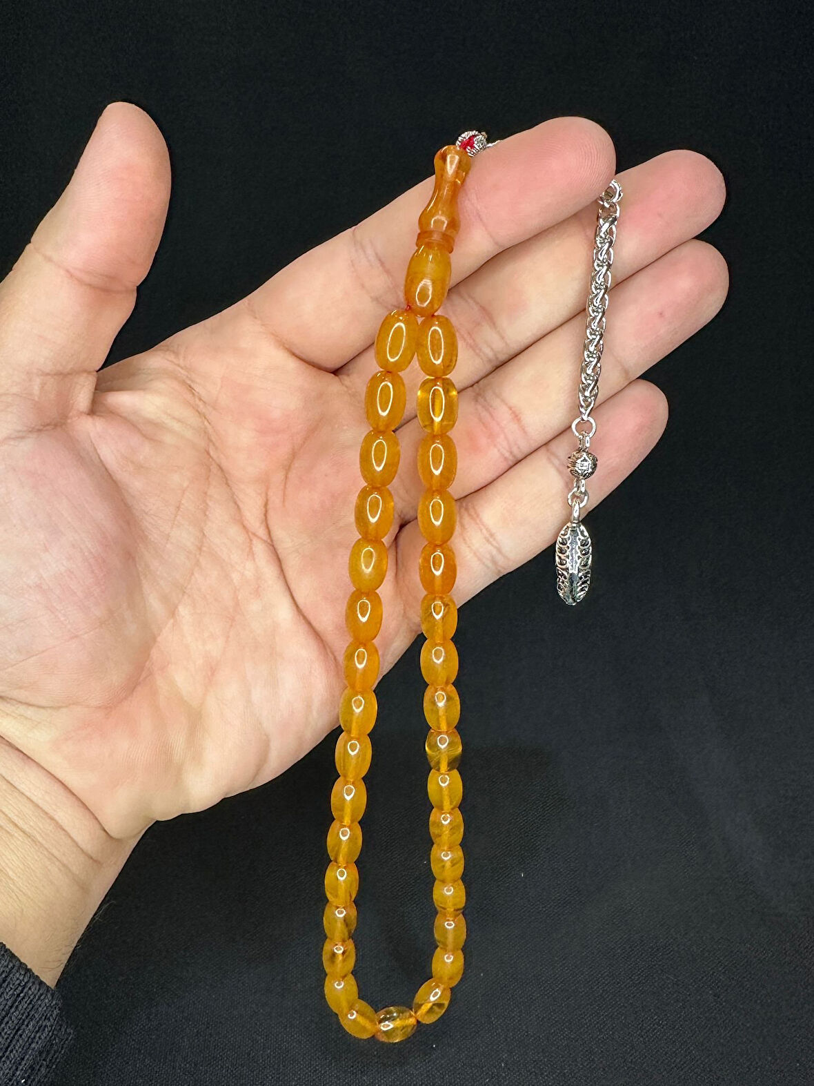 TOZ KEHRİBAR TESBİH SARI RENKLİ BEYZİ KESİM 11MMX8 MM T-575