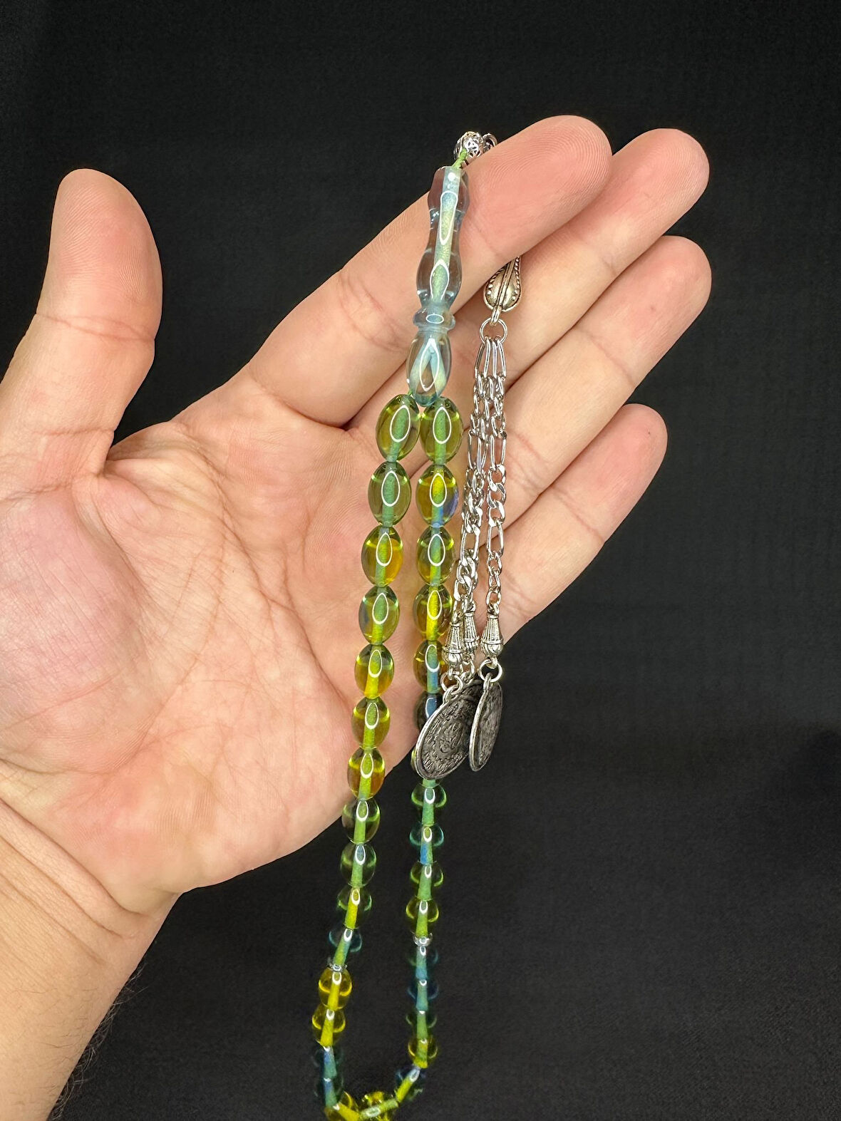 TOZ KEHRİBAR TESBİH SARI RENKLİ KAPSÜL KESİM 12MMX8MM T-596