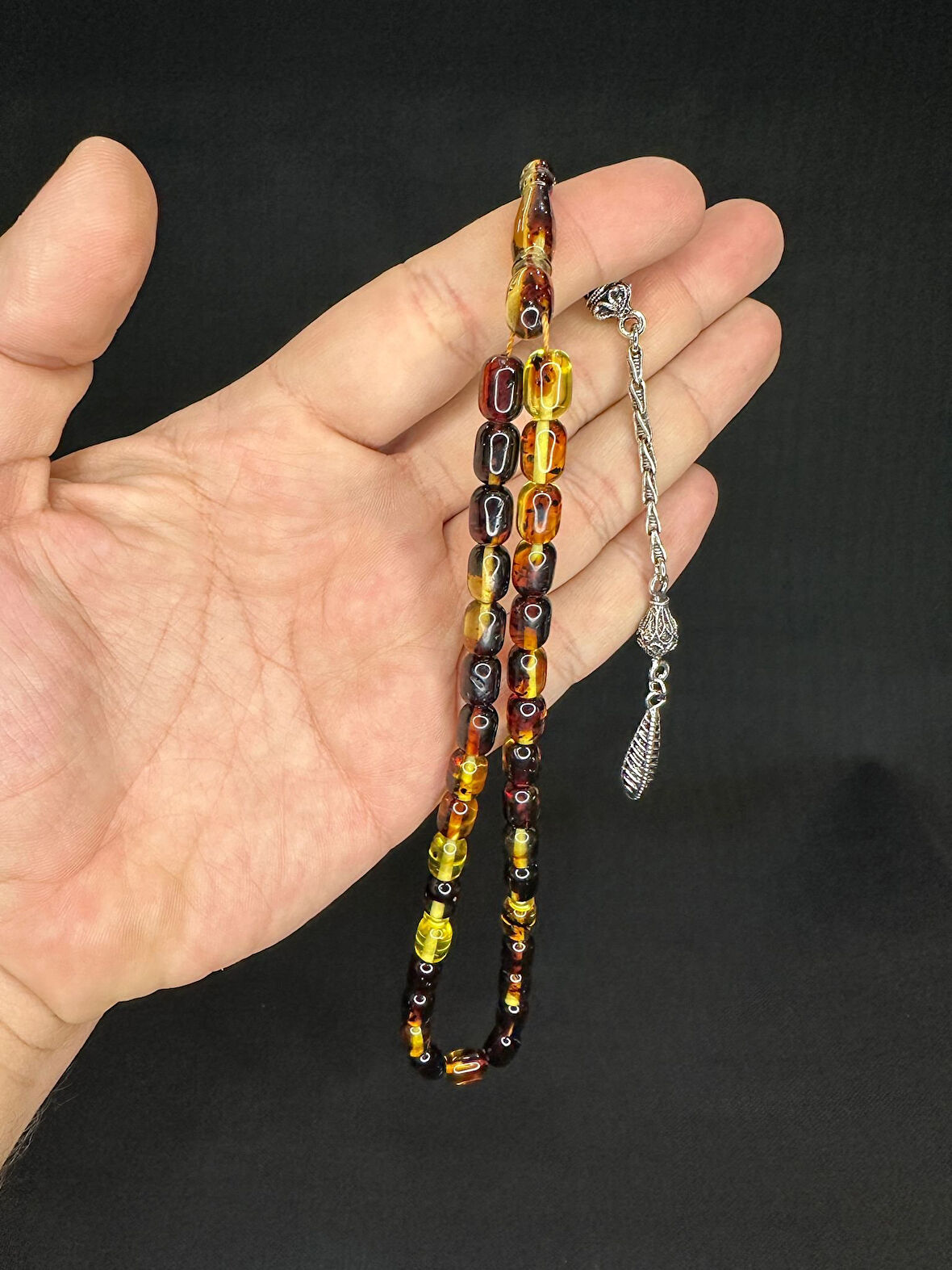 TOZ KEHRİBAR TESBİH SARI/KAHVERENGİ KAPSÜL KESİM 10MMX7MM T-597