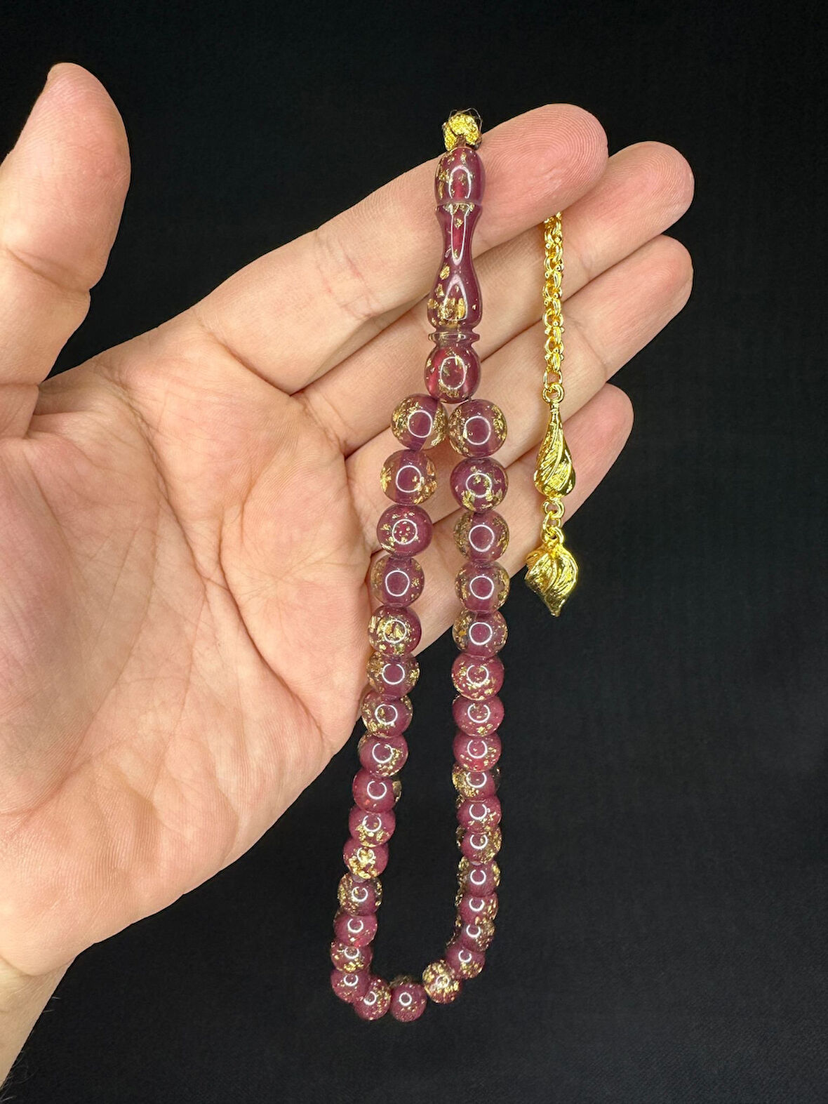 ALTIN VARAKLI UÇAK CAMI TESBİH KÜRE KESİM 10MM EFLATUN RENKLİ T-683