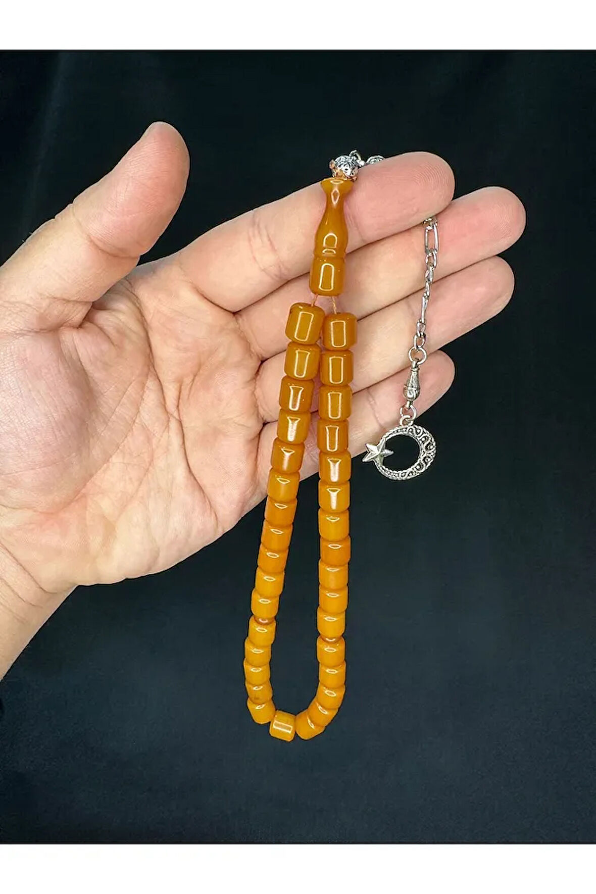 TOZ KEHRİBAR TESBİH KOYU SARI KAPSÜL KESİM 8MMX9MM T-694