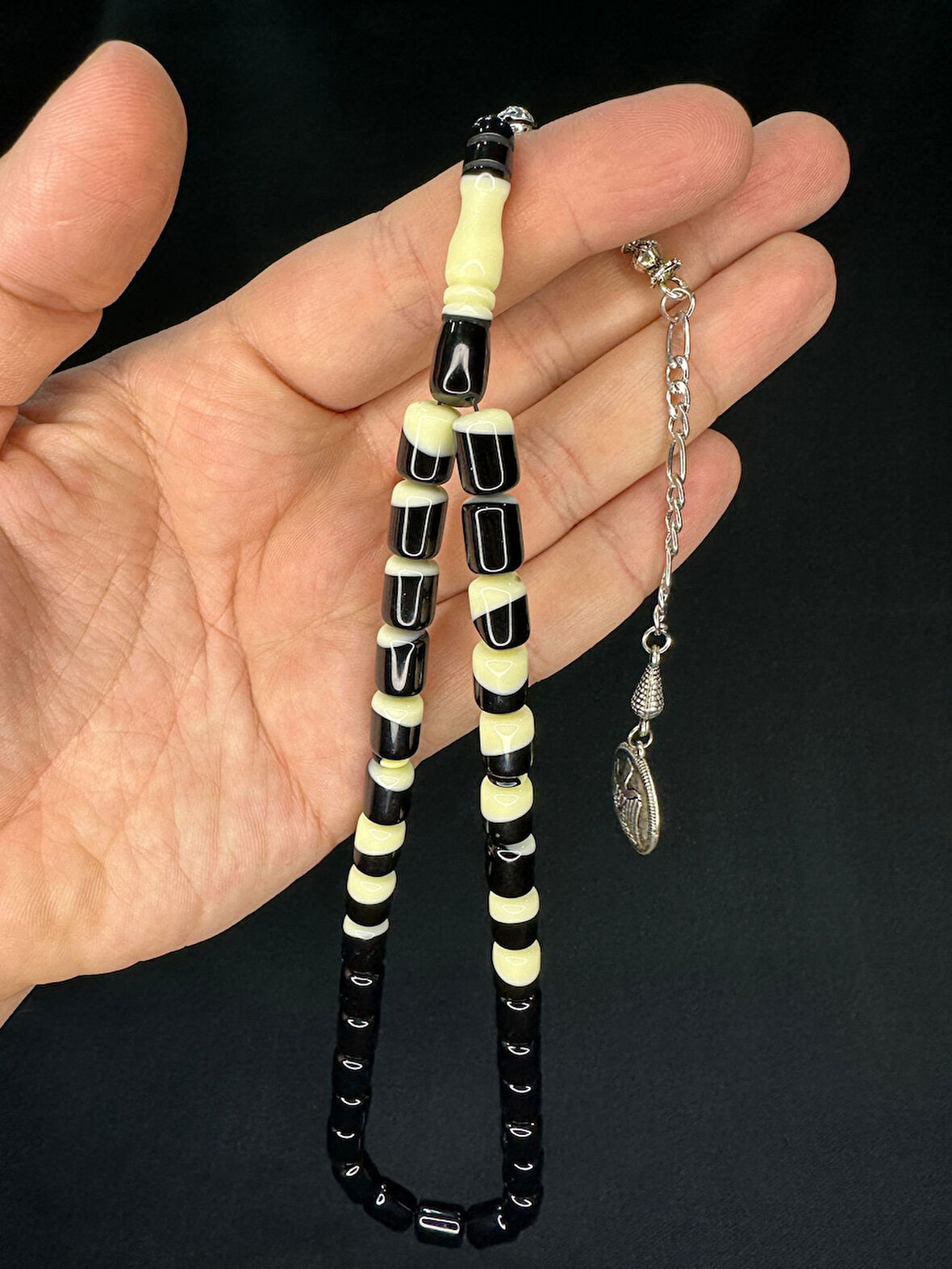 SİYAH BİLARDO TOPU BENZETME TOZ KEHRİBAR TESBİH KAPSÜL KESİM 12X8MM T-704