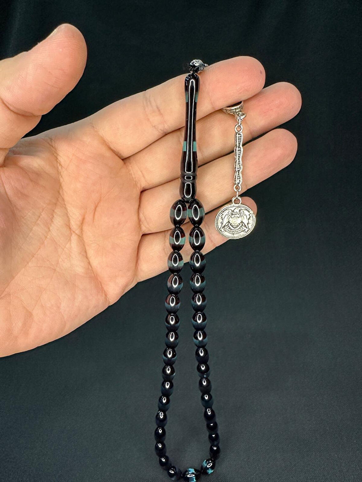 BORDO MAVİ SÜRMELİ UÇAK CAMI TESBİH BEYZİ KESİM 12MMX7MM T-764