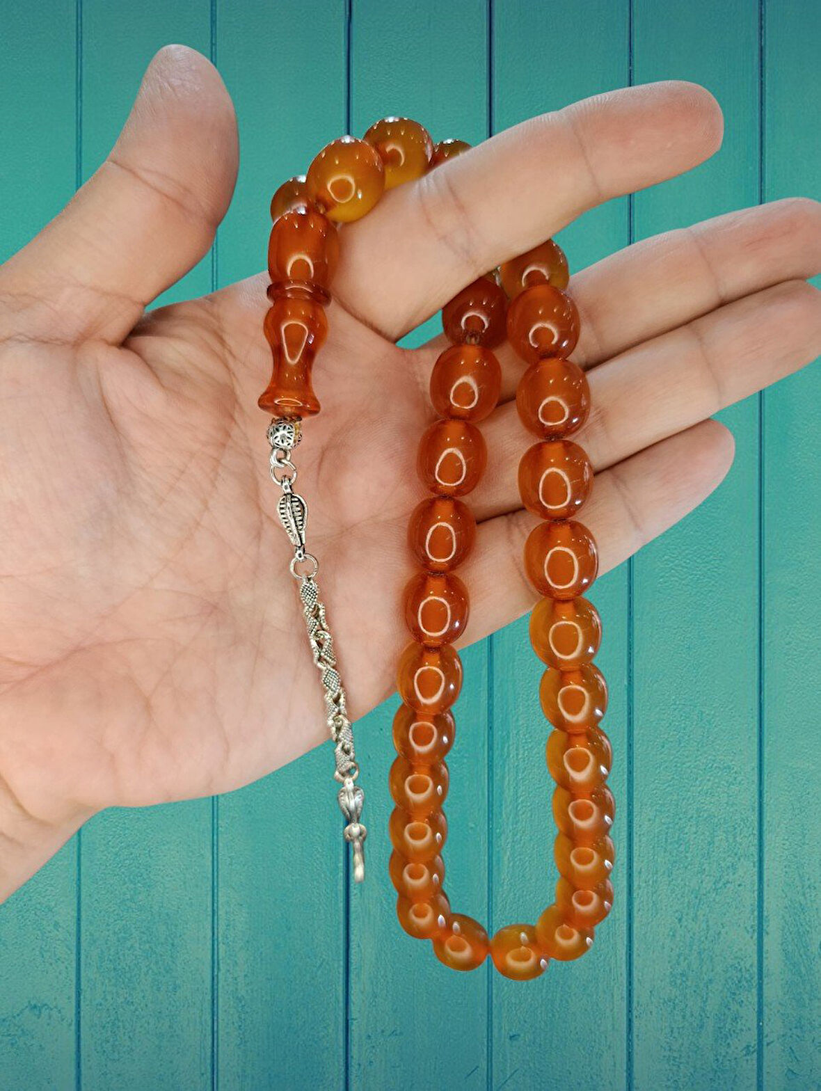 SIKMA KEHRİBAR TESBİH BAL RENK KÜRE KESİM 12.5MMX14MM T-825