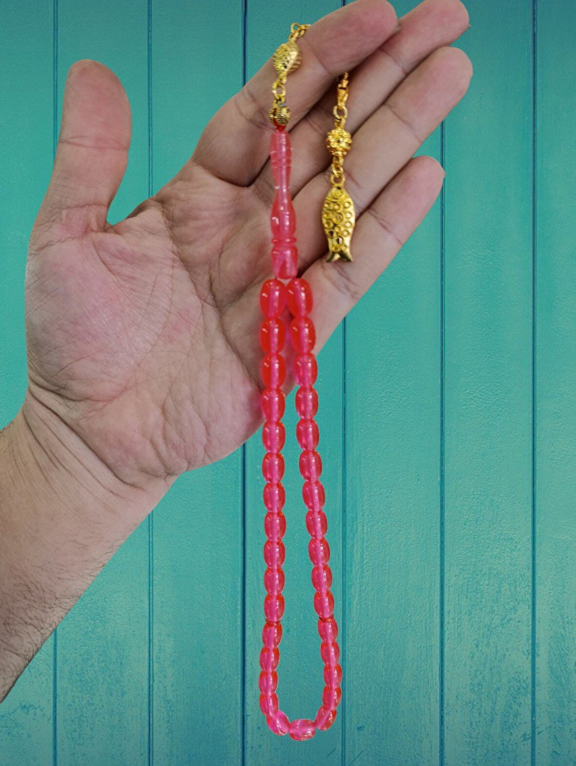 TOZ KEHRİBAR TESBİH PEMBE RENK KAPSÜL KESİM HEDİYE T-828