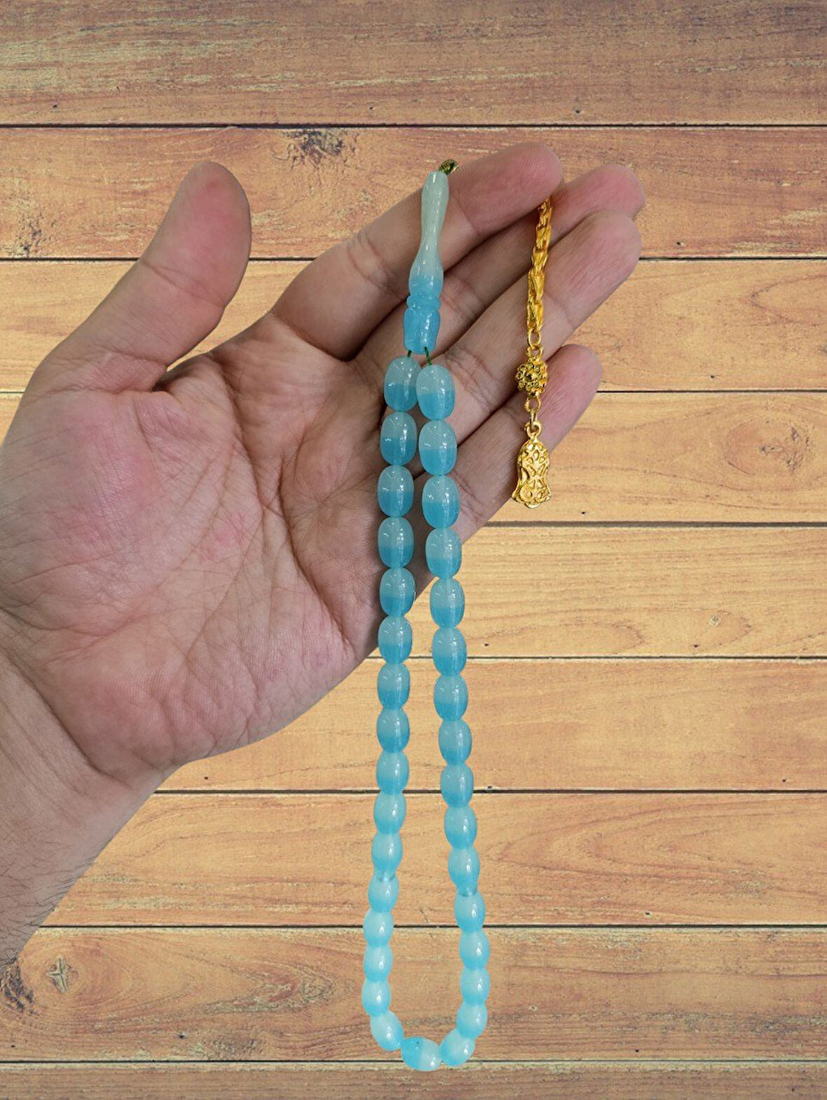 TOZ KEHRİBAR TESBİH MAVİ RENK KAPSÜL KESİM HEDİYE T-829