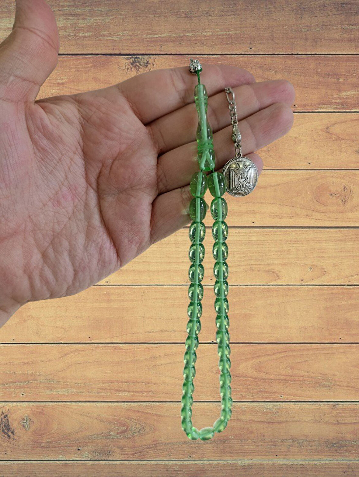 TOZ KEHRİBAR TESBİH YEŞİL RENK KAPSÜL KESİM HEDİYE T-830