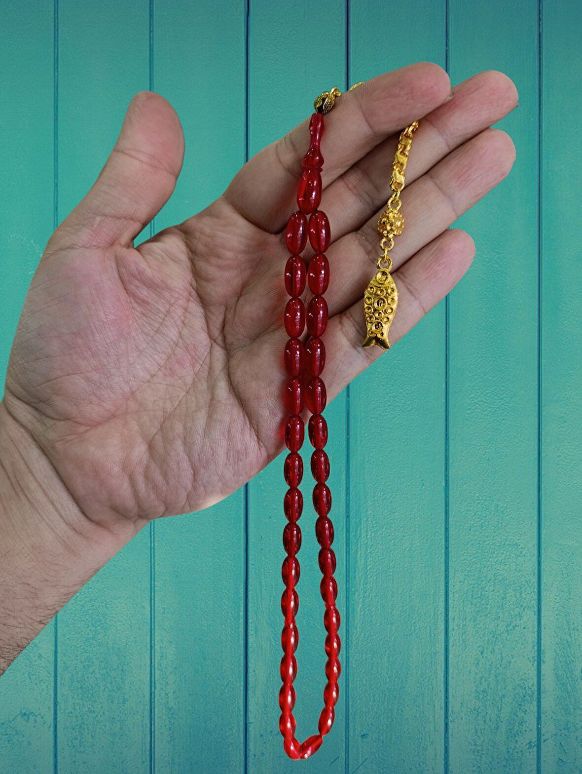 ATEŞ KEHRİBAR TESBİH KIRMIZI RENK BEYZİ KESİM HEDİYE T-832