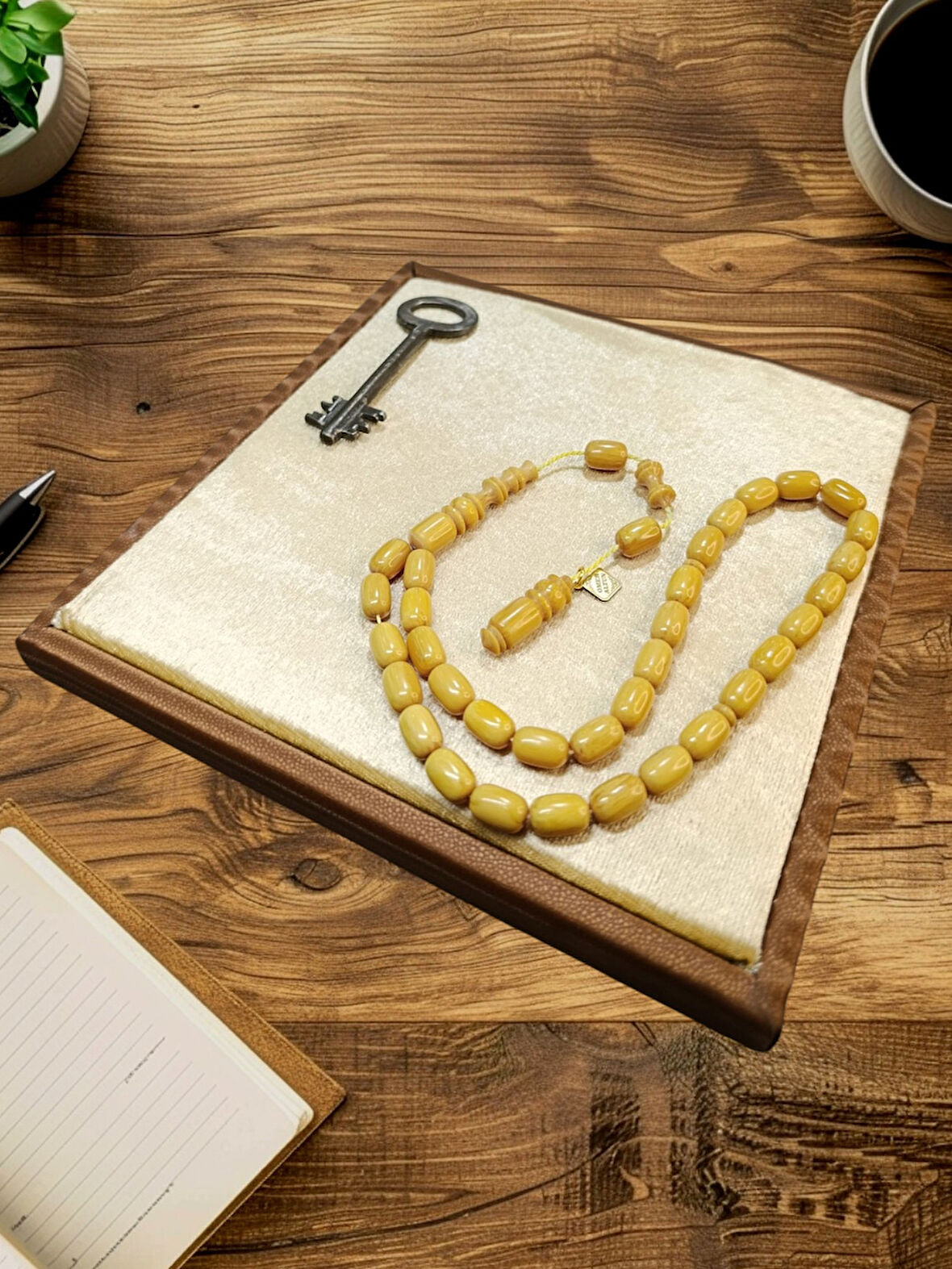 SIKMA KEHRİBAR TESBİH KAPSÜL KESİM SARI RENK ÖMER ALTUN USTA İŞİ BABALAR GÜNÜ SEVGİLİYE HEDİYE T-860