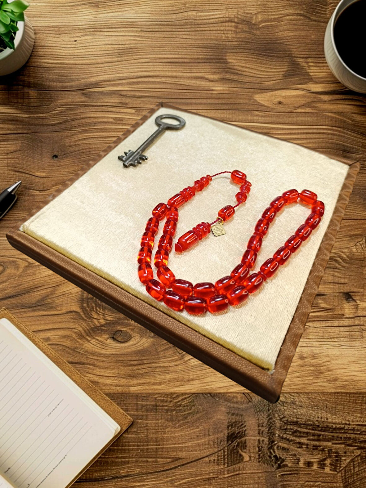 ATEŞ KEHRİBAR TESBİH KAPSÜL KESİM KIRMIZI RENK ÖMER ALTUN USTA İŞİ BABALAR GÜNÜ SEVGİLİYE HEDİYE T-861