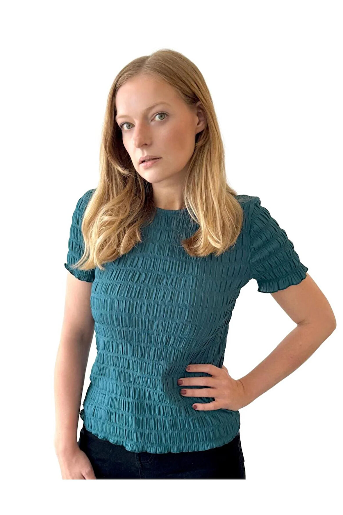 Gofreli Kısa KolluTexture Bluz