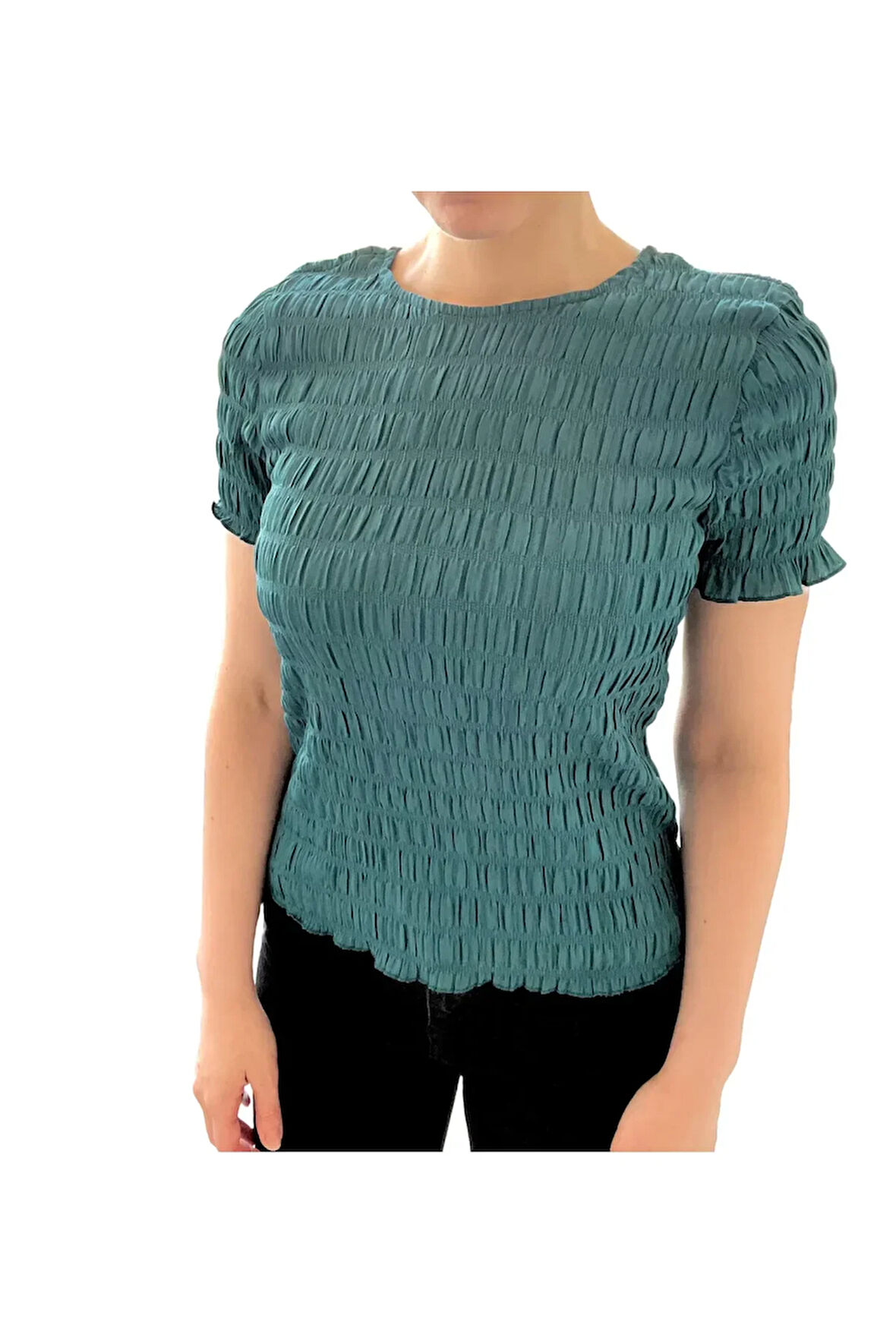 Gofreli Kısa KolluTexture Bluz