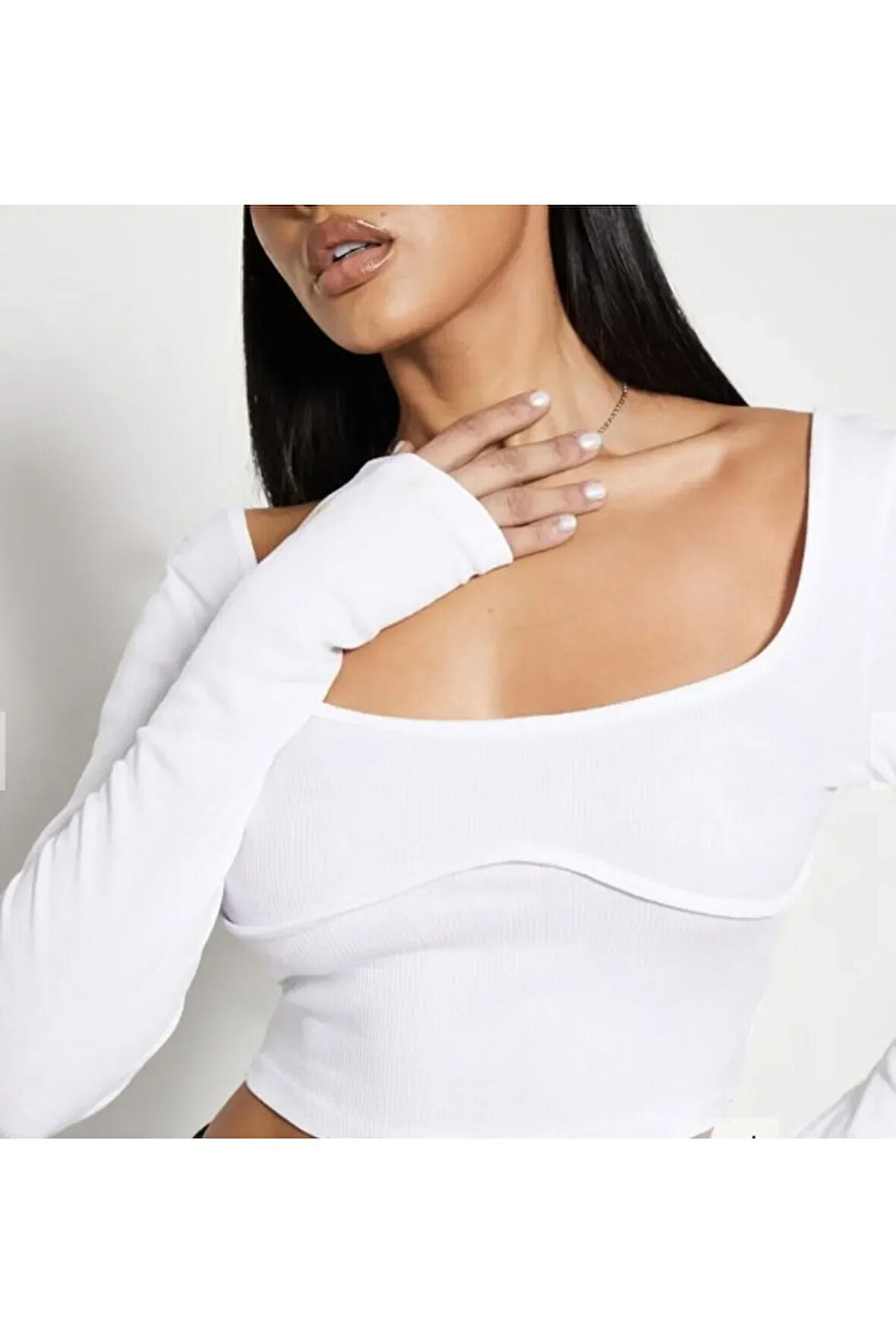 Kadın Dikiş Detaylı Uzun Kollu Crop Bluz