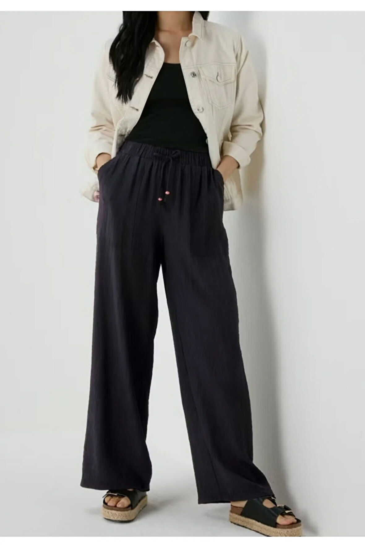 Cep Detaylı Viskon Pantolon