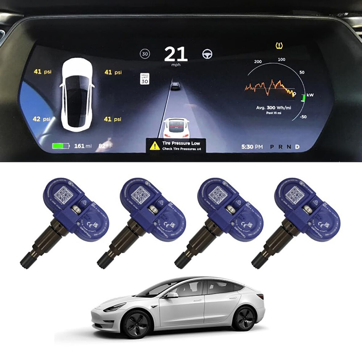 Tesla Model Y / Model 3 Orijinal Bluetooth Lastik Basıncı Sensörü (TPS), 4 Adet Set, Mavi Renk 