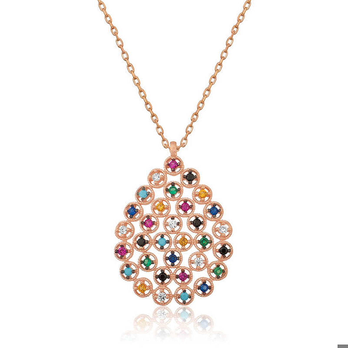 Harem Altın 925 Ayar Gümüş Renkli Taşlı Damla Kadın Gümüş Kolye