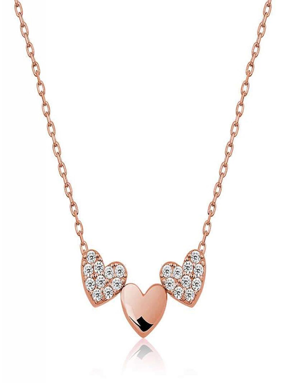 925 Ayar Gümüş Üç Kalp Kadın Gümüş Kolye